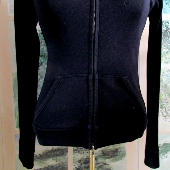 ZIP HOODIE w POCKET, M, INITIAL "L" TURQUOISE on BLACK COTTON BLEND ONE STEP UP - Picture 6 of 6